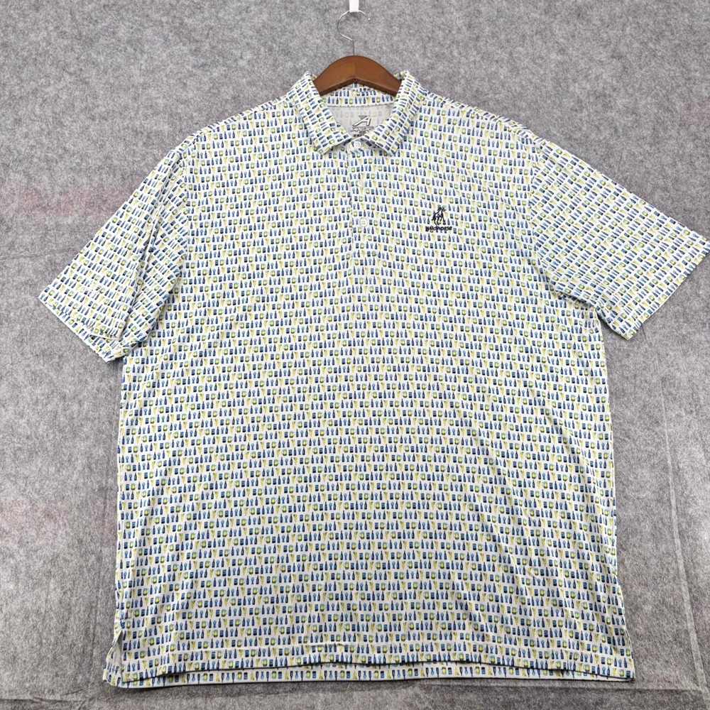 Ahead USA Mens XL Beer Print Golf Polo Shirt Wildhorse White Blue Performance